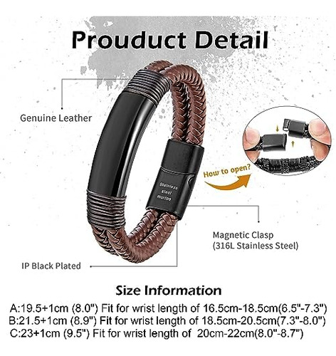 Murtoo Pulsera Para Hombre De Cuero Y Acero, Pulseras Trenza