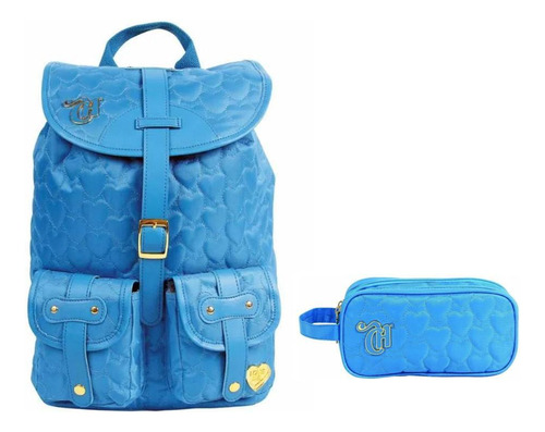 Kit Escolar Capricho Love Azul Mochila De Costas + Estojo