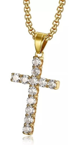 Collar Dije Chapa De Oro Cruz Jesucristo Zirconias Cll1038