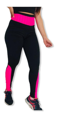 Calça Legging Dzjjo Cintura Alta Feminina Preta/pink D006