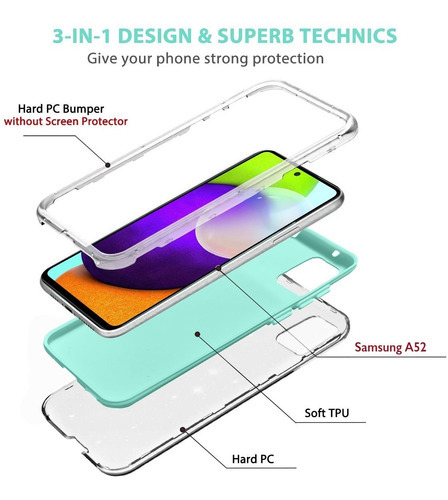 Kit Mica Cristal+ Funda Para Samsung Rigida Tres Pieza Mujer Color Azul Claro Modelo De La Funda A23