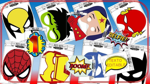 Kit Imprimible Photo Booth Super Heroes Accesorios Selfies