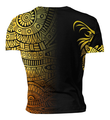 Playera Sublimada Caballero Negro Jaguar Grecas Dorado