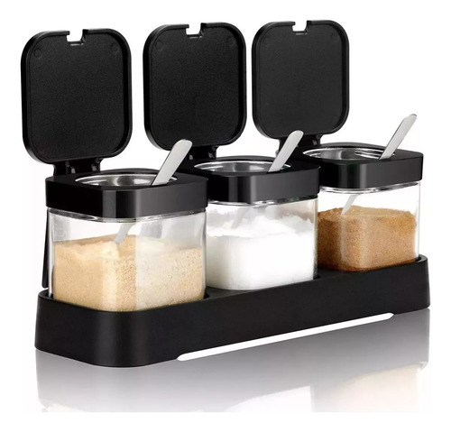 Tarro De Azúcar Para Condimentos Con Tapa Y Cuchara, 3 Unida