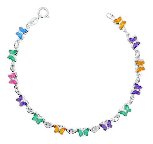 Pulseira Feminina Com Borboletas E Zircônias Em Prata 925