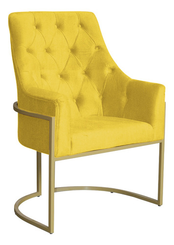 Poltrona Decorativa Vick Base Dourada Suede Amarelo