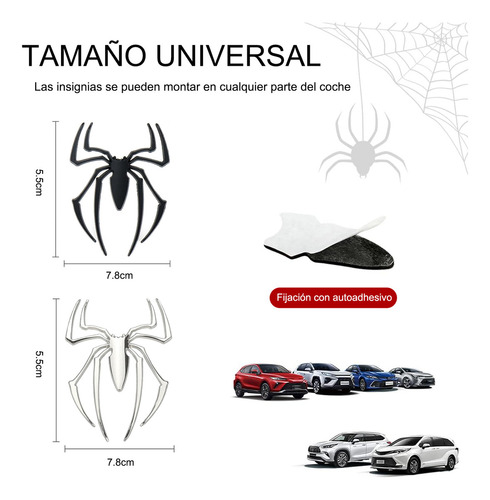 Douad 2 Calcomanías Metálicas 3d De Araña Negra/plateada - Adhesivo Removible, Resistente Al Agua Y Calor. Ideal Para Autos, Motocicletas, Cascos, Audífonos.