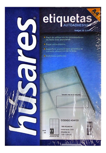 Etiquetas Husares A4 Cod H34133 Medida 7.00x2.54 Cm Paq X100