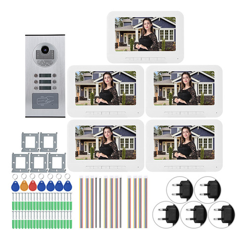 Monitor Doorbell Para 5 Apartamentos, 7 Pulgadas, 1000 Tvl,