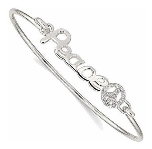 Brazalete - Solid Sterling Silver Polished Cz Peace With Pea