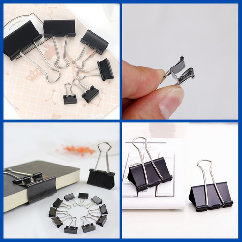 Prendedor De Papel Binder Clip 25mm Pote Com 48 Peças Metal Cor Preto