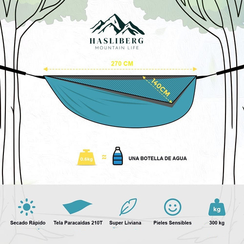 Imagen 2 de 6 de Hamaca Paraguaya Camping Hasliberg Mosqueton Correa Premium