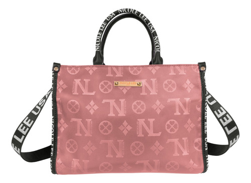 Bolsa Cuadrada Nicole Lee Keysha De Nylon Grabado Fw23 Color Rosa