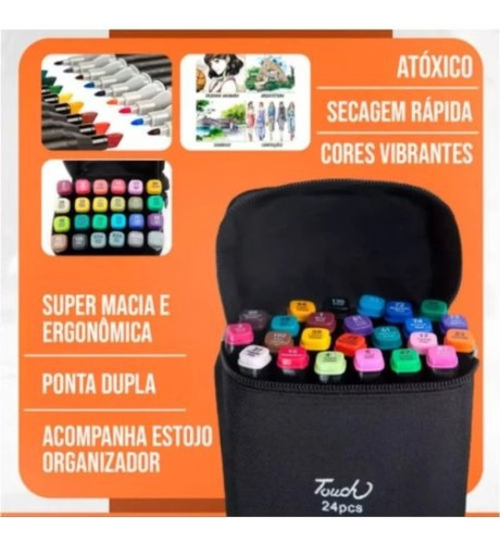 Canetinhas Hidrocor 36 Cores Ponta Dupla Com Estojo Pro