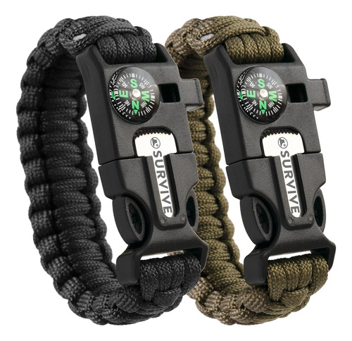 Survive Pulsera Paracord, Paquete De 2, Kit De Supervivencia