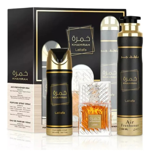 Estuche Lattafa Khamrah Edp 100ml + Deo 200ml + Airfresh 300
