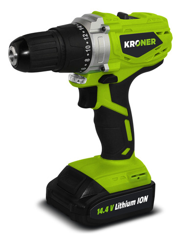 Taladro Atornillador Inalámbrico Kroner 10mm   Color Verde lima Frecuencia 50/60 Hz Bateria 14v