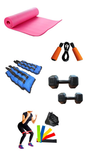 Kit Set Entrenamiento Ejercicio Colchoneta Pesas Bandas Cuer