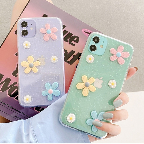 Funda Para Samsung A55 Flores Margaritas 3d Brillo + Mica 9d