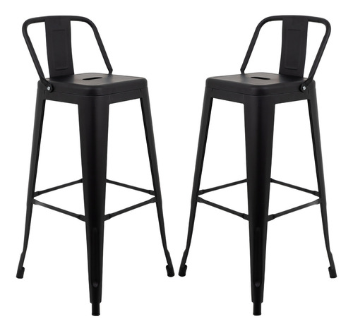 Set De 2 Sillas Banco Alto Con Respaldo Tipo Tolix Vintage Hogar Color Negro Mate KingsHouse TOLIXKIT#2