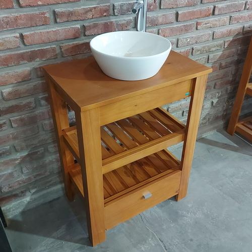Vanitory 60cm Madera Maciza Laqueado Bacha Baño Cajon Nogal Blanco Sin Agujeros