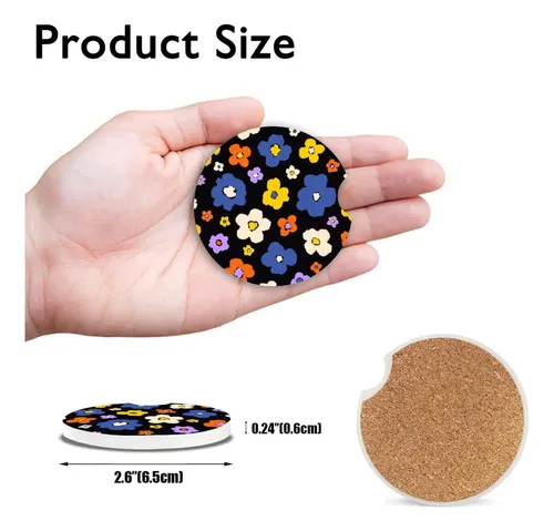 Posavasos Absorbentes Florales Retro Hippie Para Coche, Con