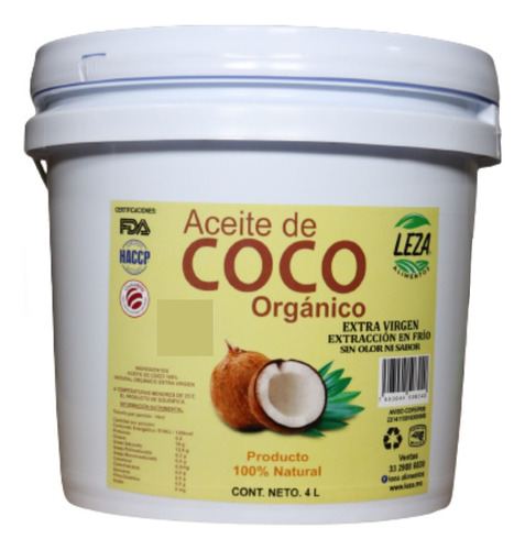 Aceite De Coco Orgánico Natural Sin Olor Ni Sabor 4 Litros