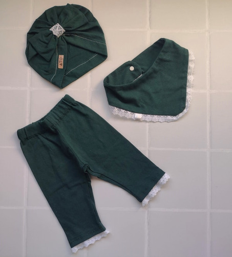 Conjunto Beba Pantalón + Bandana + Turbante 0-3 Y 3-6 Meses Verde Musgo 3-6 Meses