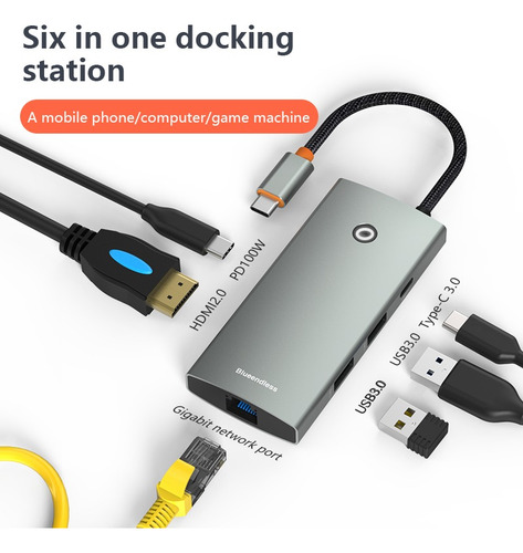 Hub Usb C Adaptador Hdmi 2.0 Usb 3.0 Pd Lan 1000mbps