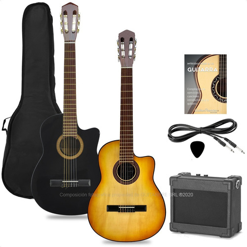 Imagen 1 de 10 de Pack Guitarra Electrocriolla Corte Ampli Funda Cable Manual
