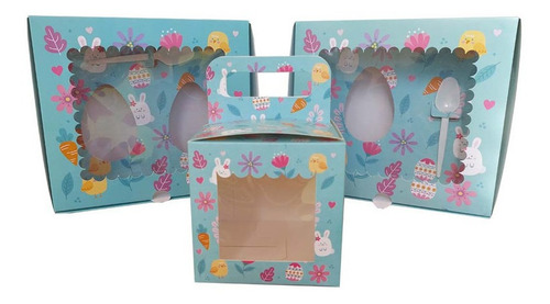 Caja Para Dos Medio Huevo Pascua Con Cuchara - Blanca X 25 U