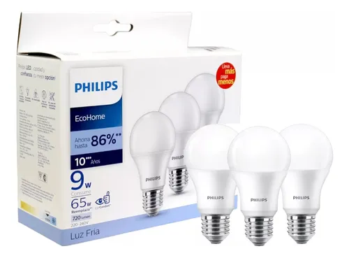 Pack 6 Ampolletas Philips Ecohome Led Bulb 9w E27 Luz Frío