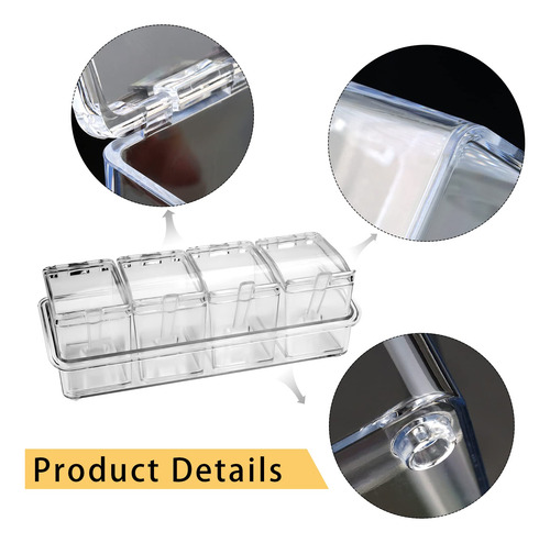 Estante De Especias Transparente De 4 Celdas Con Cuchara