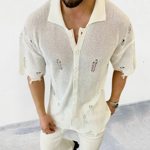 Camisas De Punto Para Hombre, Blusas De Punto De Manga Corta