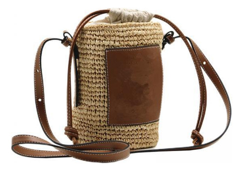 2 Bolso De Paja De Barril Redondo Tejido A