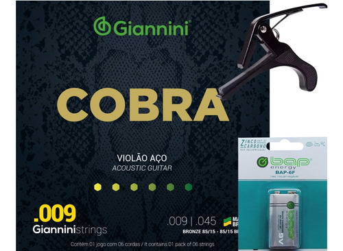 Encordoamento Violão Giannini .009 Cobra Geewak+ Capo+ Bater