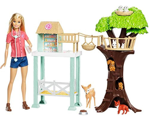 ? Barbie Doll And Animal Rescue Center Con 8 Animales