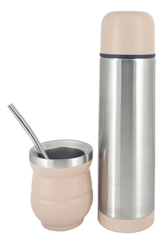 Set Termo + Mate + Bombilla Rosa 500 Ml Acero Inox