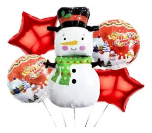 Globos Decoracion Navidad Muñeco Nieve Bouquet 5u. Globo60cm