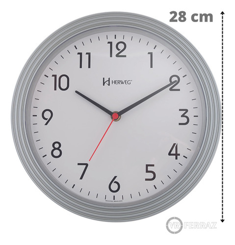 Relógio De Parede Herweg 28cm Quartz 6633-070 Prata Metalico Fundo Branco