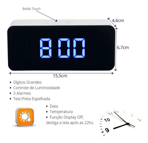 Imagem 4 de 5 de Relógio Led Digital De Mesa Cabeceira Espelhamento Preto