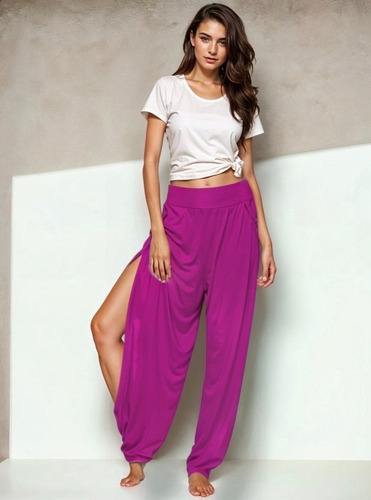 Pantalón Holgado Con Abertura Lateral Ajuste En Tobillo #238