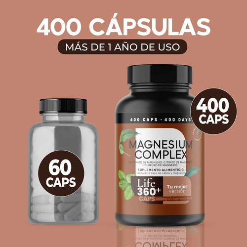 Imagen 7 de 7 de Magnesio 400 Caps Con Citrato Magnesio Y Glicinato Life360+