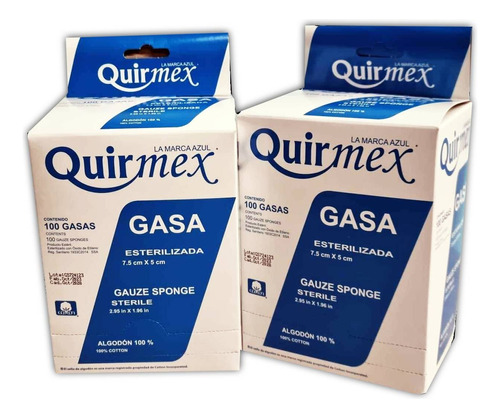 Gasa Estéril Algodón Quirmex 7.5x5cm  C/100 (pack 2 Cajas)