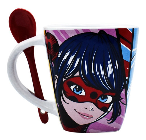 Taza Para Cafe C/cuchara Miraculous Ladybug Ceramica 440ml