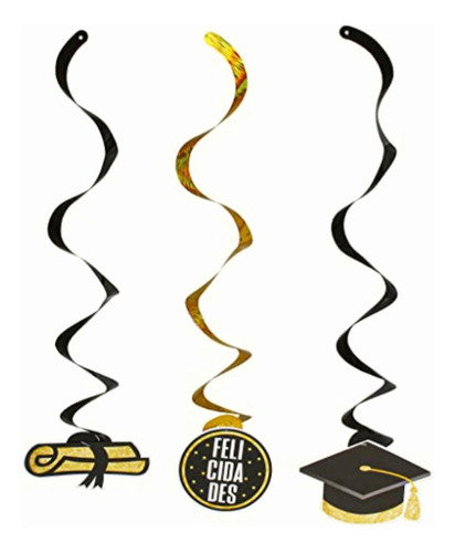 Espirales Decorativos Graduacion Negro Dorado Fantasias