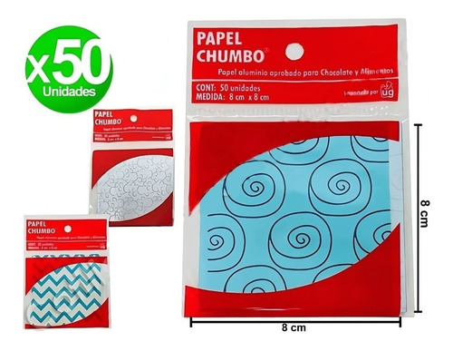 Papel Aluminio Para Bombon Decorado(chumbo) 8 X8 Cm X 50u