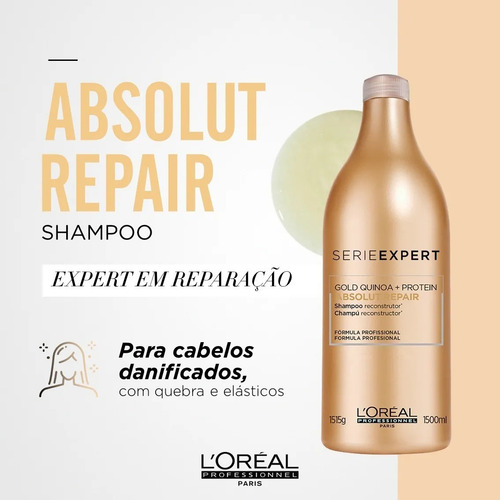 Imagem 3 de 6 de Shampoo Loreal Absolut Repair Gold Quinoa + Protein 1500ml