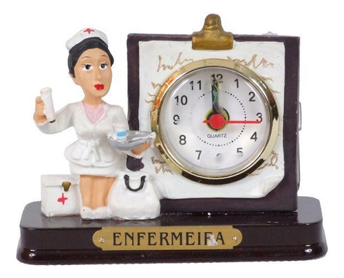 Miniatura Enfermeira Resina C/ Relógio 8cm Meerchi