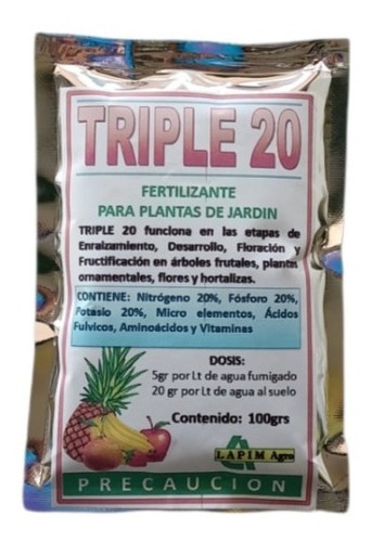 Triple 20 Fertilizante Arboles Frutales Ornamentales 100g